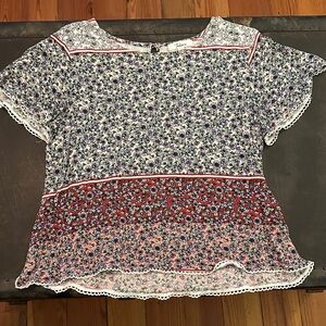 Takara Blue and Red Floral Blouse